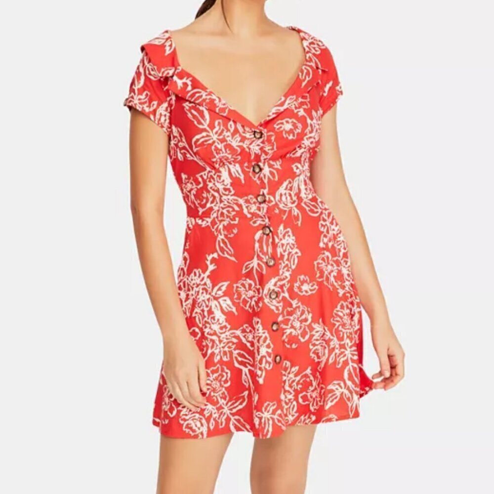 Free People A Thing Called Love Mini Dress Floral Linen Blend Women's Size 0